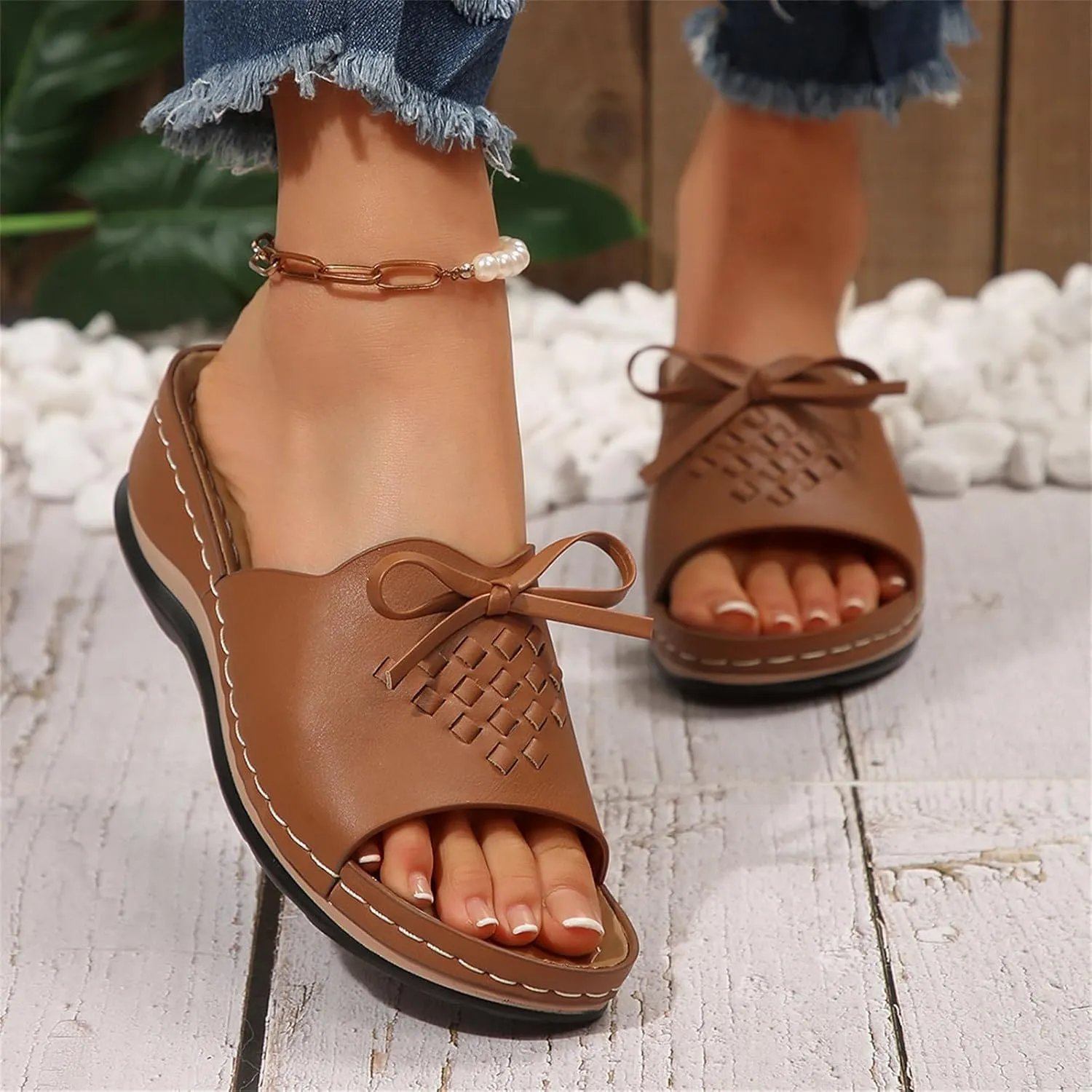 Sandals for Women 2025 Comfortable Arch Support Open Toe Soft Insole Beach Vacation Slingback Slip-On Wedge Sandals