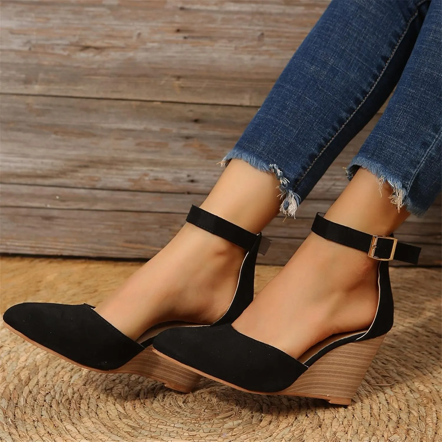 Sandals for Women Dressy Summer Closed Toe Espadrilles Wedge Sandals Ankle Strap Casual Closed Toe Sandals Platform Espadrilles Low Wedge Heel Sandals Outdoor Beach Shoes Comfortable
