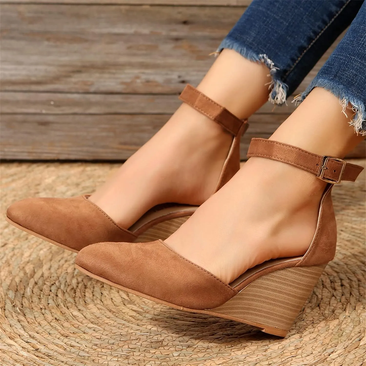 Sandals for Women Dressy Summer Closed Toe Espadrilles Wedge Sandals Ankle Strap Casual Closed Toe Sandals Platform Espadrilles Low Wedge Heel Sandals Outdoor Beach Shoes Comfortable