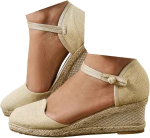 Sandals for Women Dressy Summer Closed Toe Espadrilles Wedge Sandals Ankle Strap Casual Closed Toe Sandals Platform Espadrilles Low Wedge Heel Sandals Outdoor Beach Shoes Comfortable