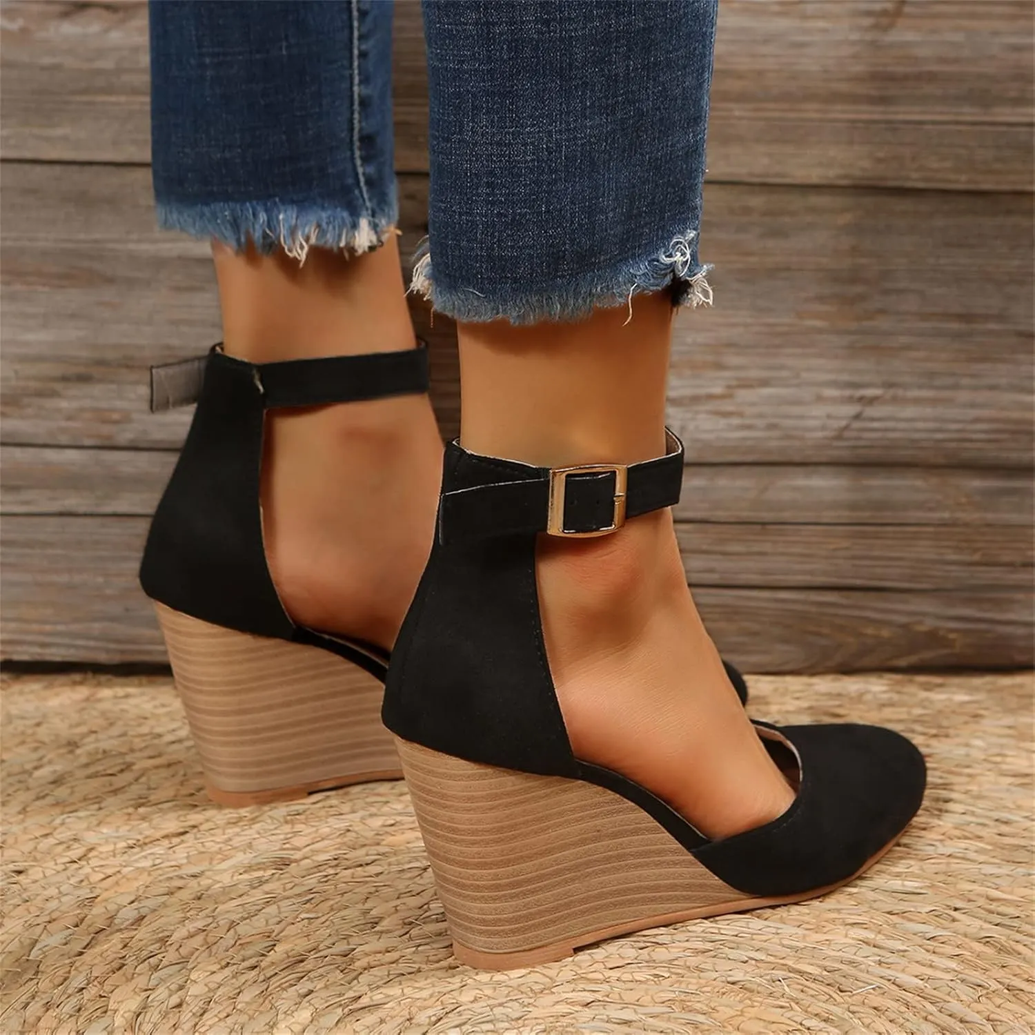 Sandals for Women Dressy Summer Closed Toe Espadrilles Wedge Sandals Ankle Strap Casual Closed Toe Sandals Platform Espadrilles Low Wedge Heel Sandals Outdoor Beach Shoes Comfortable