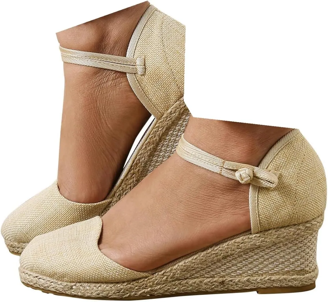 Sandals for Women Dressy Summer Closed Toe Espadrilles Wedge Sandals Ankle Strap Casual Closed Toe Sandals Platform Espadrilles Low Wedge Heel Sandals Outdoor Beach Shoes Comfortable