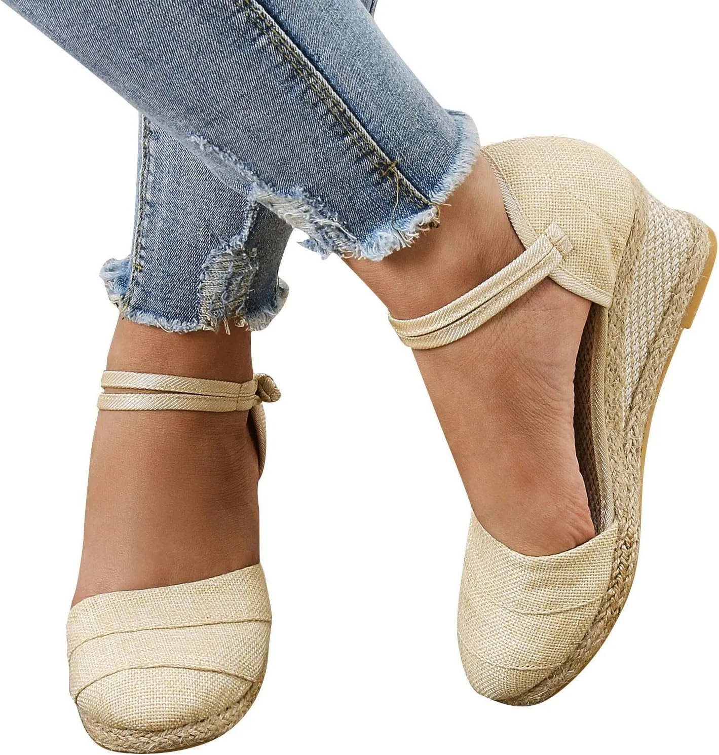 Sandals for Women Dressy Summer Closed Toe Espadrilles Wedge Sandals Ankle Strap Casual Closed Toe Sandals Platform Espadrilles Low Wedge Heel Sandals Outdoor Beach Shoes Comfortable