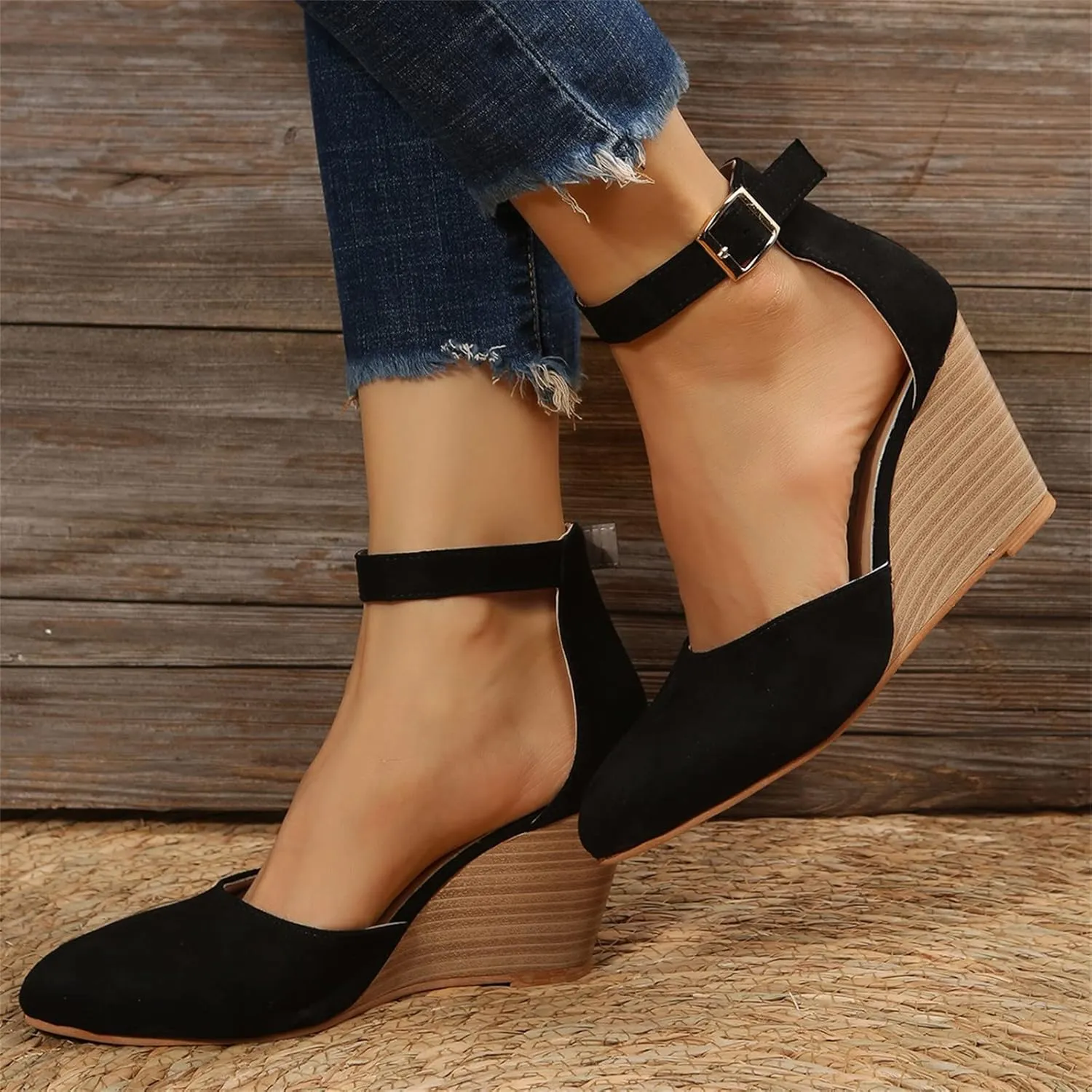 Sandals for Women Dressy Summer Closed Toe Espadrilles Wedge Sandals Ankle Strap Casual Closed Toe Sandals Platform Espadrilles Low Wedge Heel Sandals Outdoor Beach Shoes Comfortable