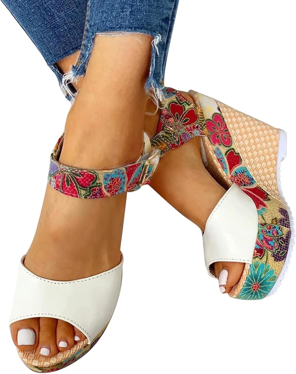 Sandals Wedge Dressy Heeled Sandals 2024 Straw Summer Boho Ladies Spring Espadrille Trendy Platform Wedge Spring 2024