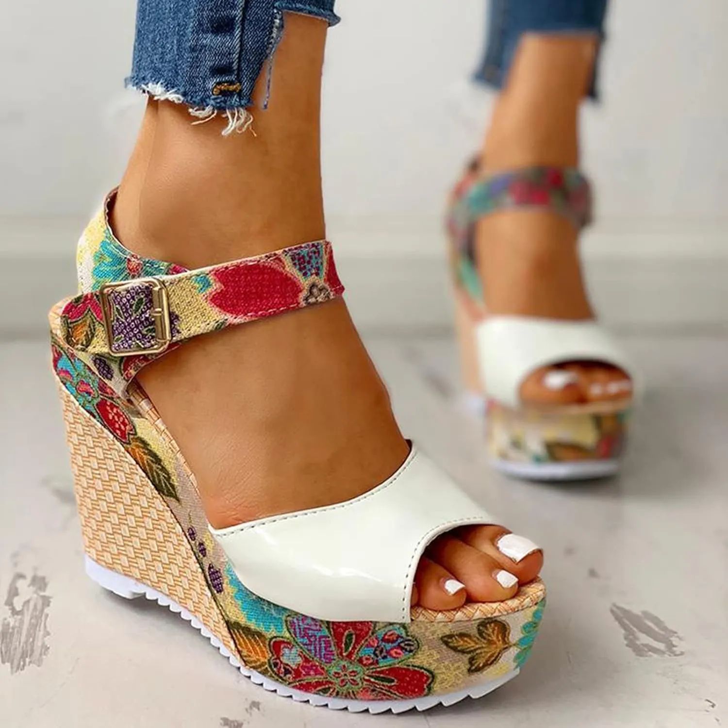 Sandals Wedge Dressy Heeled Sandals 2024 Straw Summer Boho Ladies Spring Espadrille Trendy Platform Wedge Spring 2024