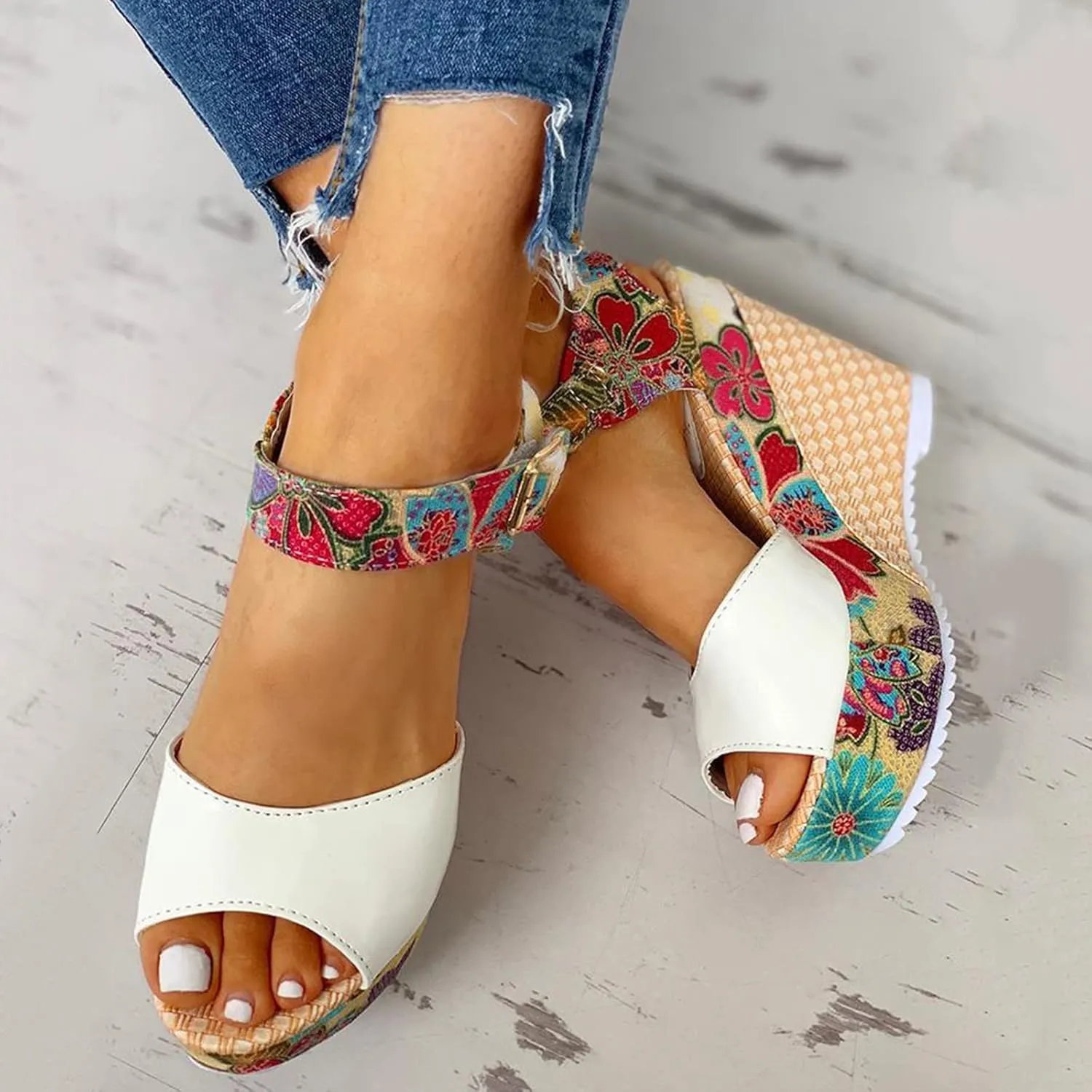 Sandals Wedge Dressy Heeled Sandals 2024 Straw Summer Boho Ladies Spring Espadrille Trendy Platform Wedge Spring 2024