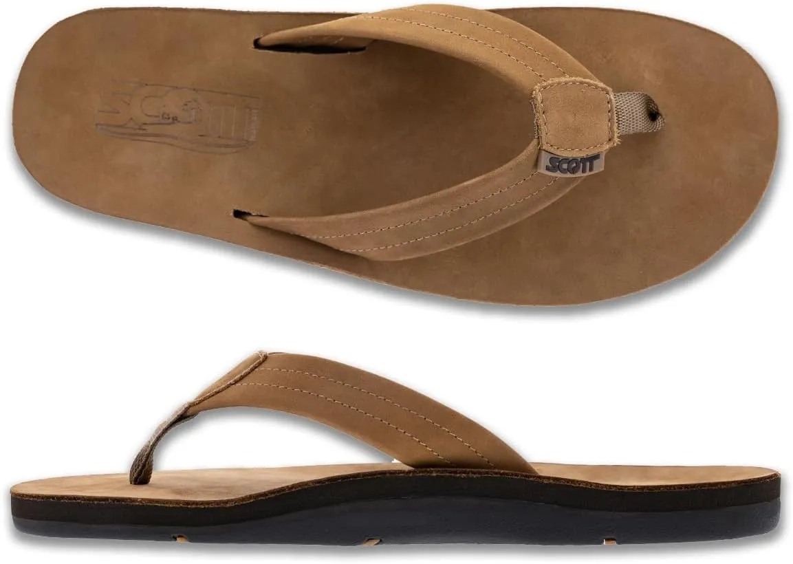 Scott Hawaii Men's Luna Sandal | Leather Flip Flop with Arch Support and Heel Cup