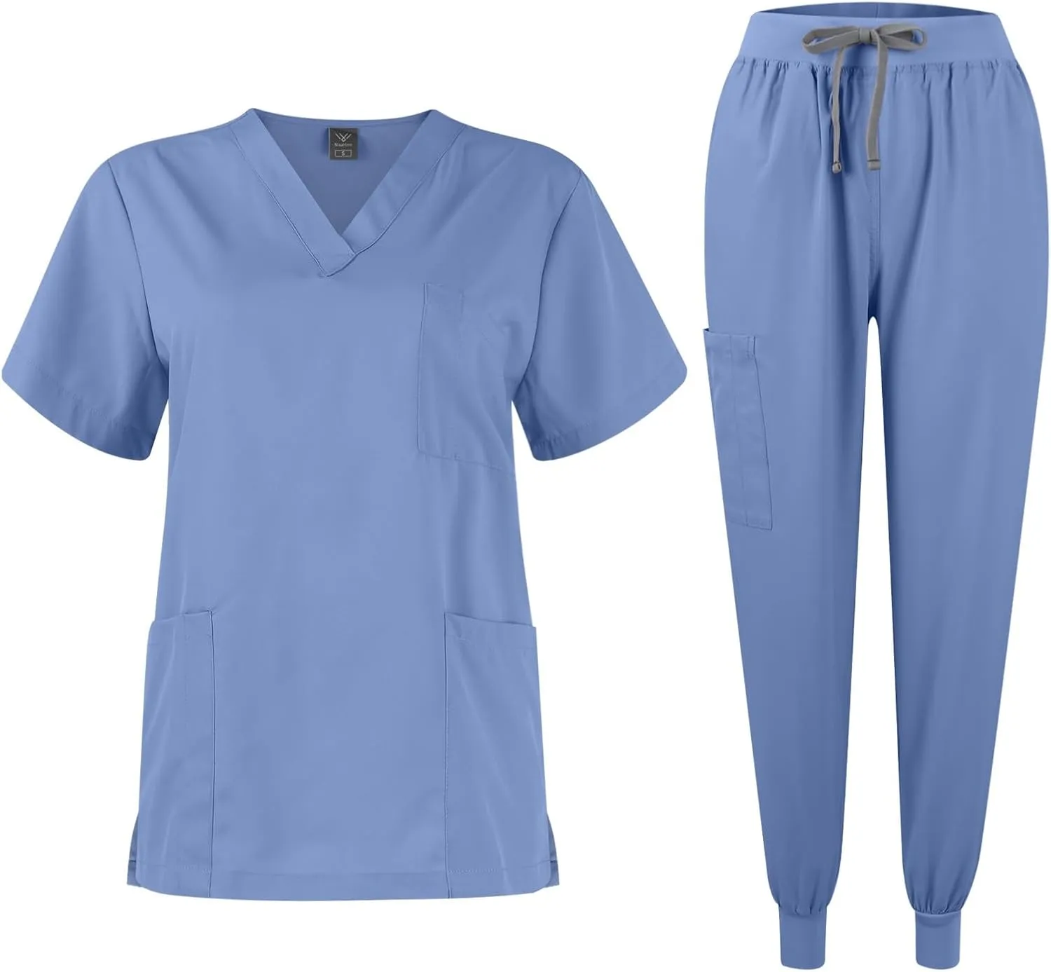 Scrubs for Women Set Stretch V-Neck Scrub Tops & Cargo Pant Quick Drying Solid Medical Nurse Uniform with Pockets