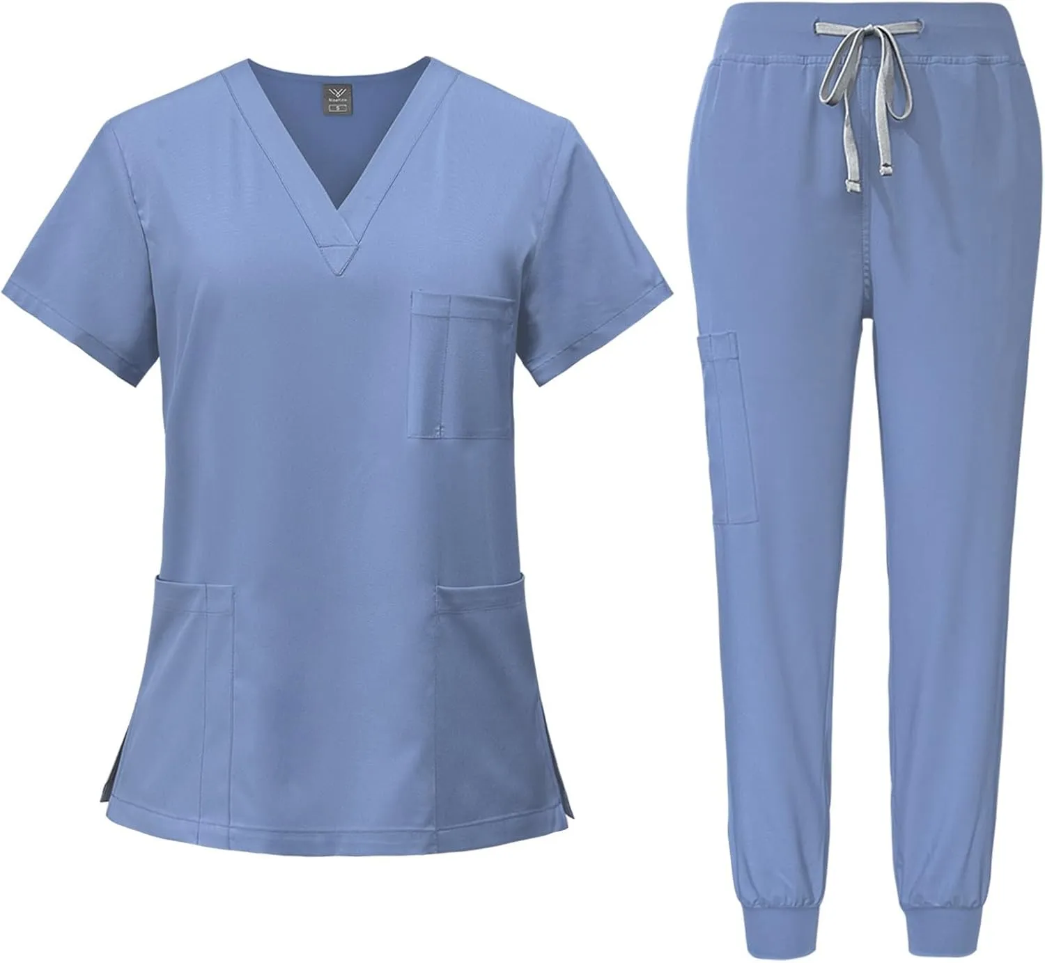 Scrubs for Women Set Stretch V-Neck Scrub Tops & Cargo Pant Quick Drying Solid Medical Nurse Uniform with Pockets