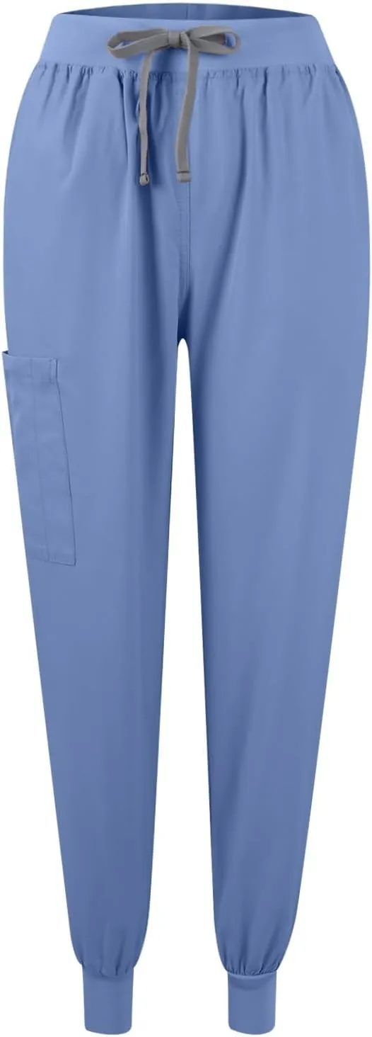 Scrubs for Women Set Stretch V-Neck Scrub Tops & Cargo Pant Quick Drying Solid Medical Nurse Uniform with Pockets