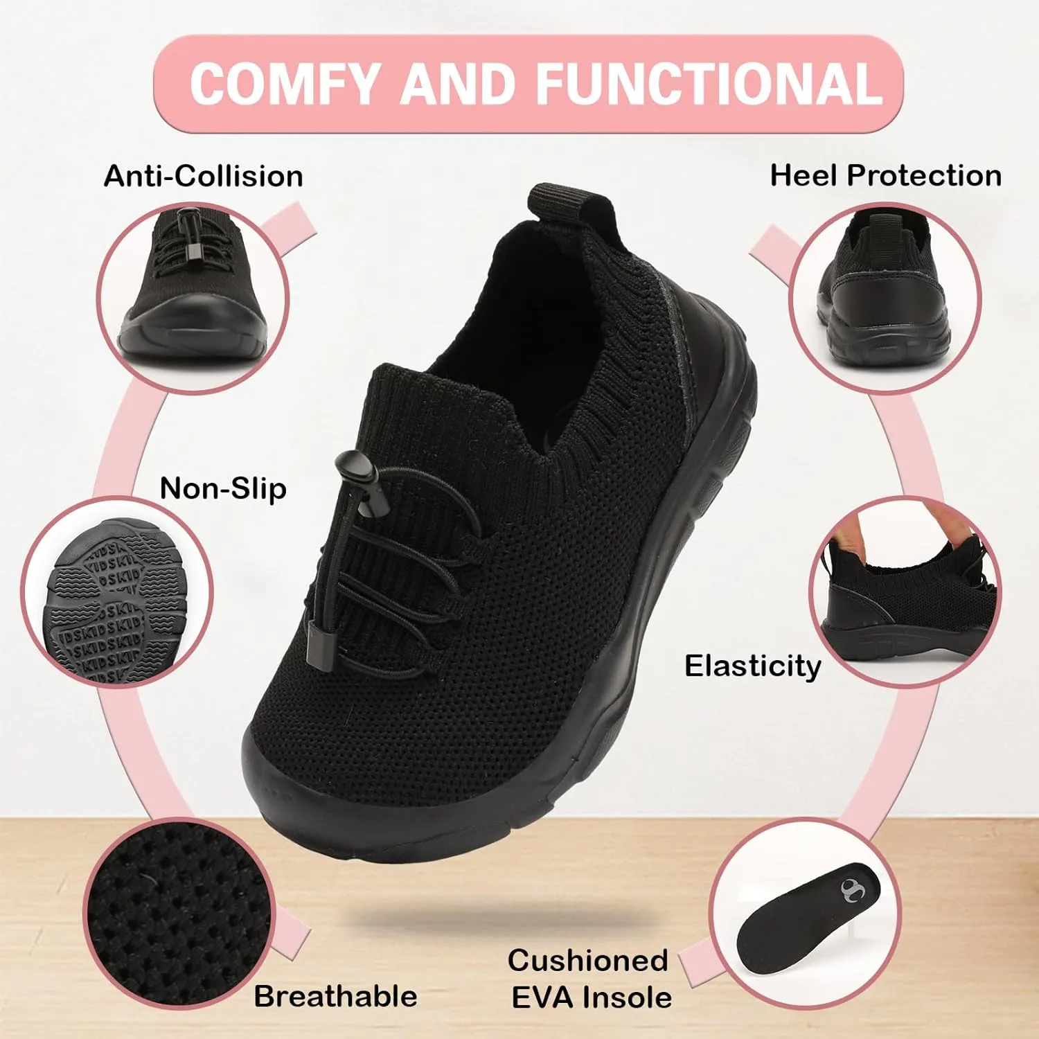 Scurtain Toddler Shoes Boys Girls Tennis Shoes Kids Barefoot Shoes Slip on Sneakers Breathable Walking Running Shoes