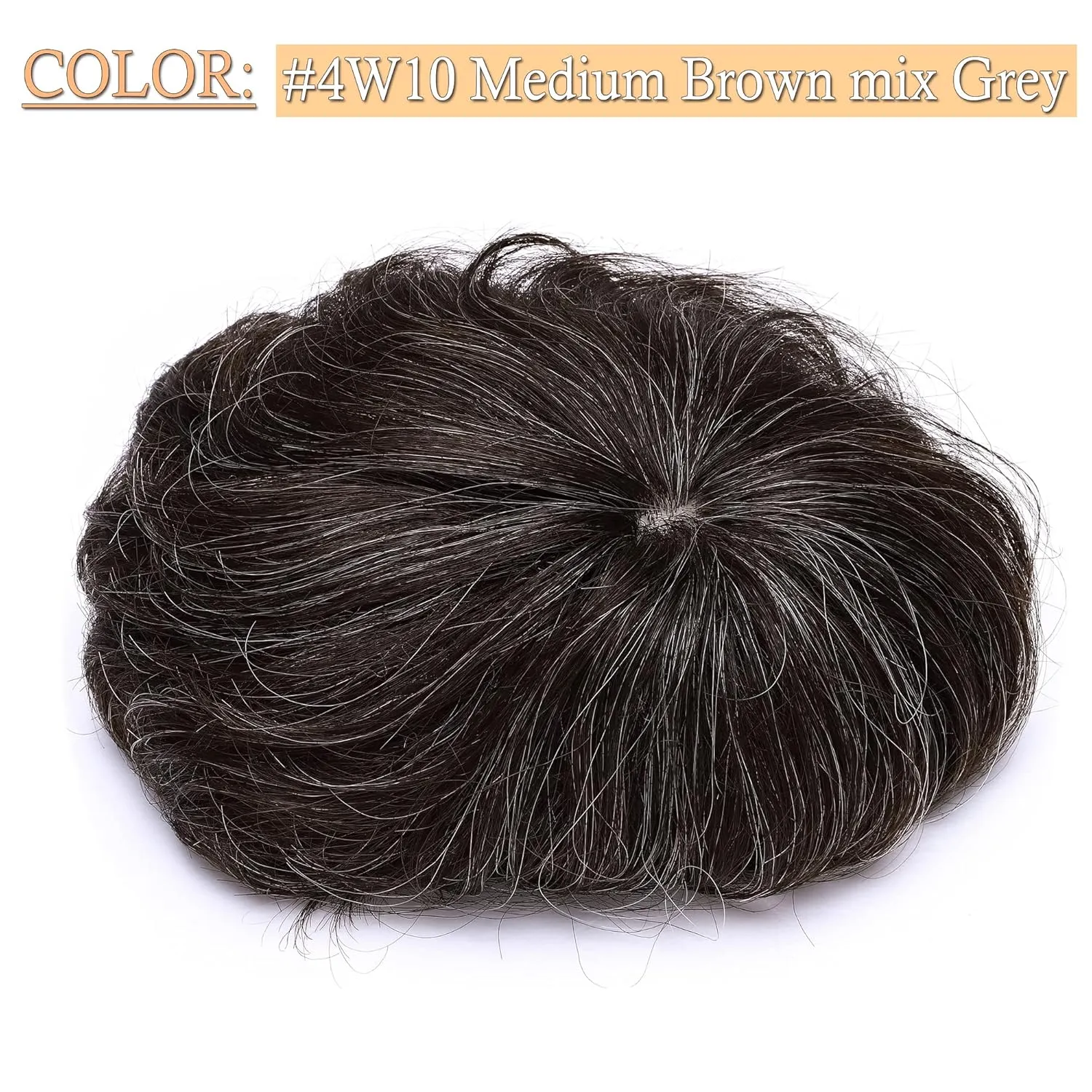 SEGO Men's Toupee Human Hair Topper for Women With Short Hair 150% Density 16x19cm Mono Base Real Human Hair 4 Inch Short Curly Hairpiece Replacement Wig -Medium Brown mix White