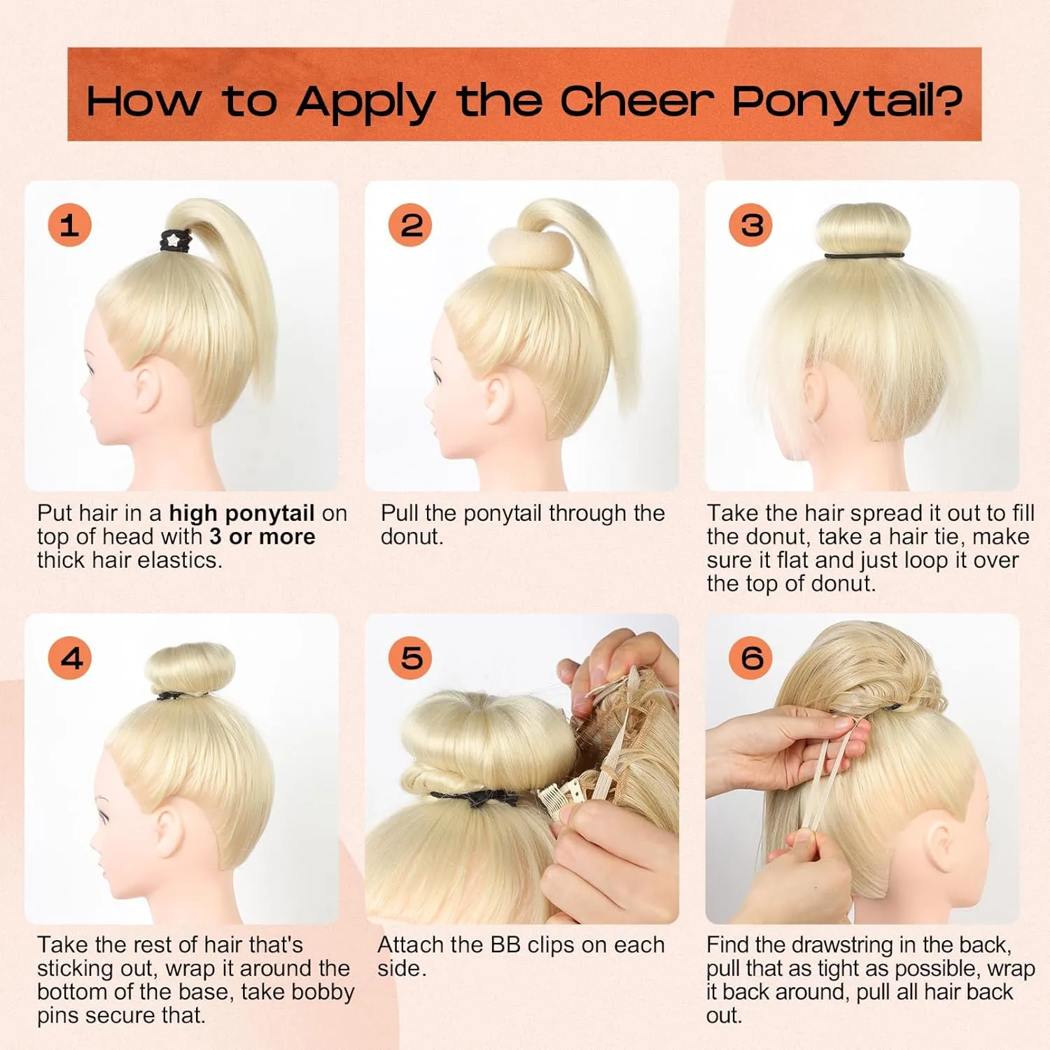 SEIKEA Cheer Ponytail Hair Piece, 10" Straight Tangle-Resistant Smooth Natural Brown Cheerleader Hairpiece Ponytail Extension for Cheer Competition, Dance, Performance, Dark Brown