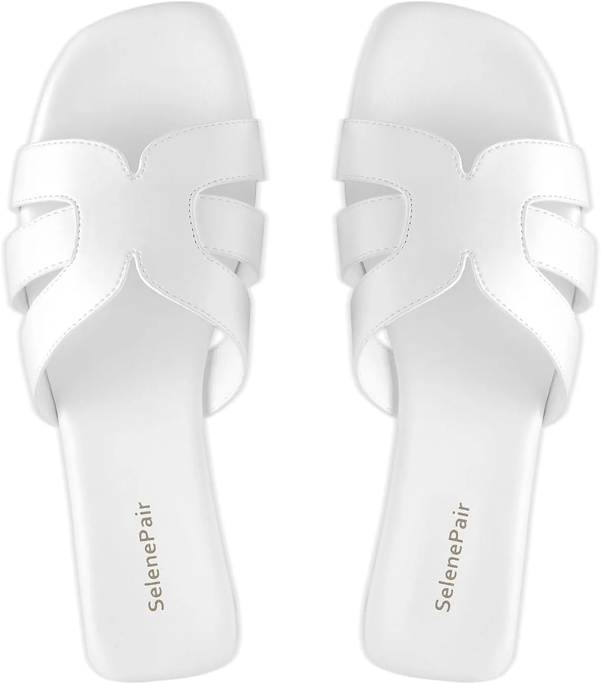 SelenePair Women's Fashion Flat Sandals Square Toe Slip On Dress Summer Slides