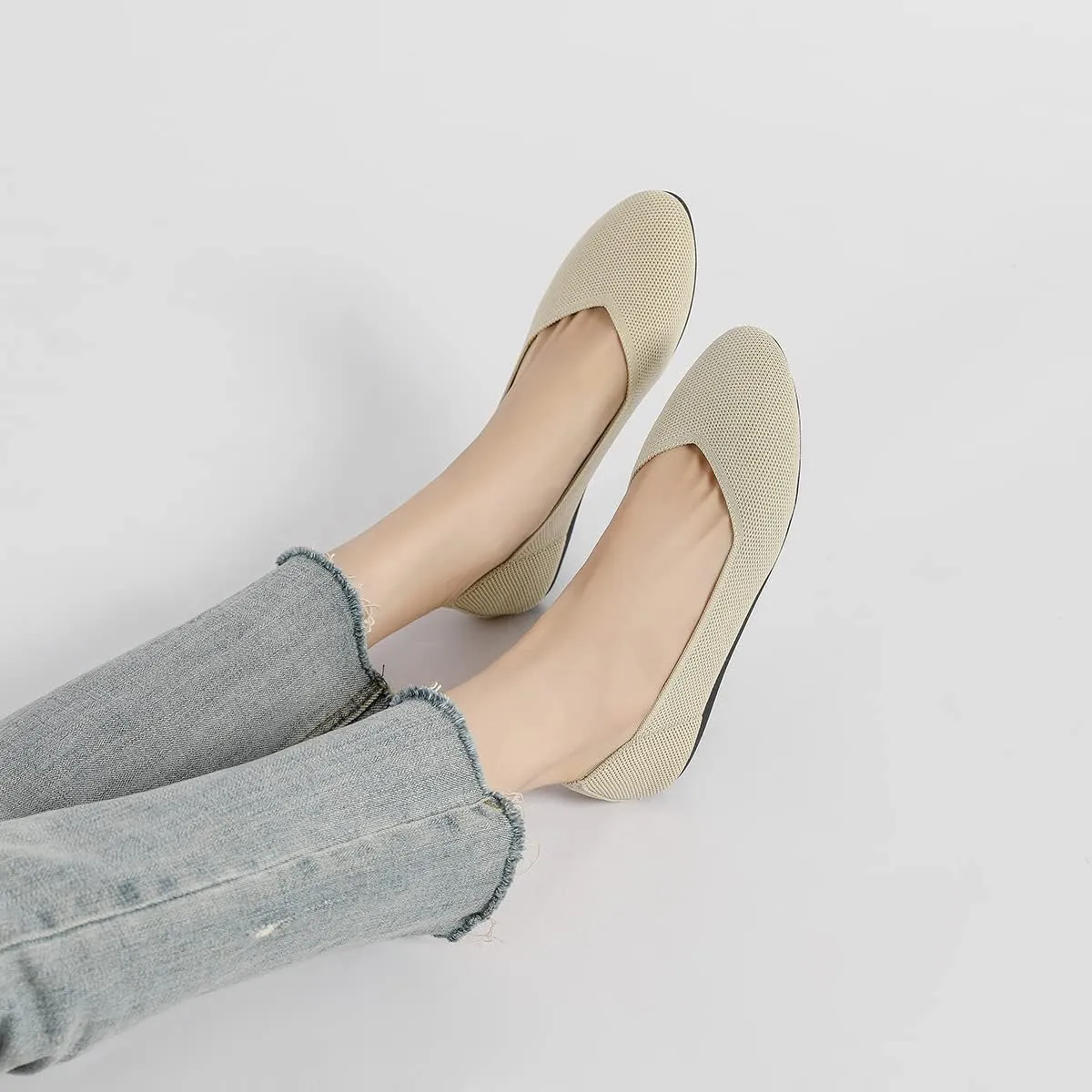 Semwiss Round Toe Flats for Women Dressy Comfortable, Knit Ballet Flat Shoes Casual Shoes Walking Flats Office Shoes.