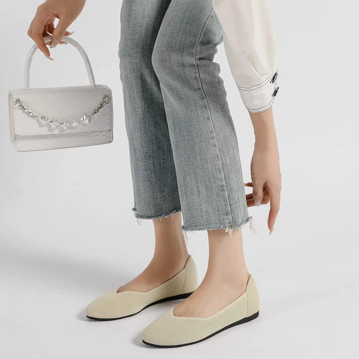 Semwiss Round Toe Flats for Women Dressy Comfortable, Knit Ballet Flat Shoes Casual Shoes Walking Flats Office Shoes.