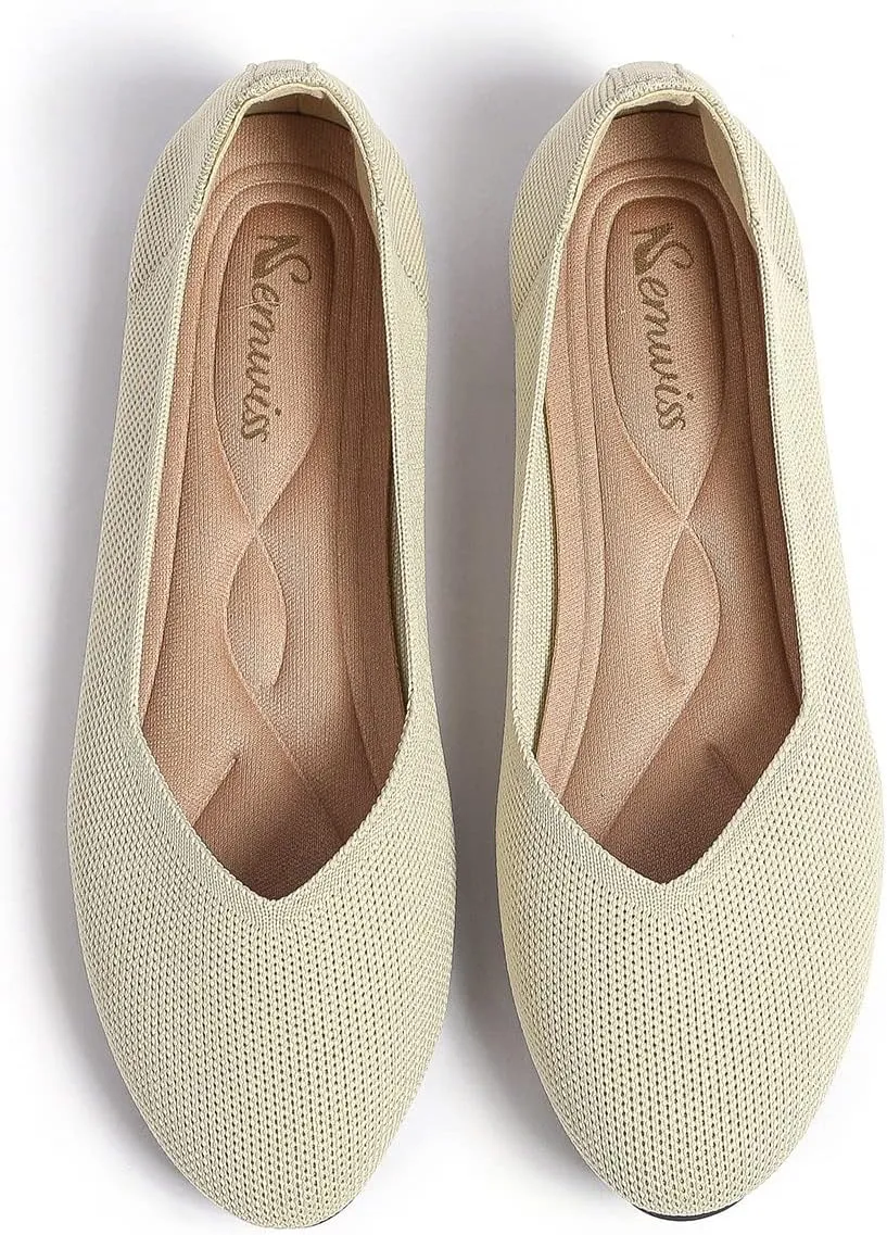 Semwiss Round Toe Flats for Women Dressy Comfortable, Knit Ballet Flat Shoes Casual Shoes Walking Flats Office Shoes.