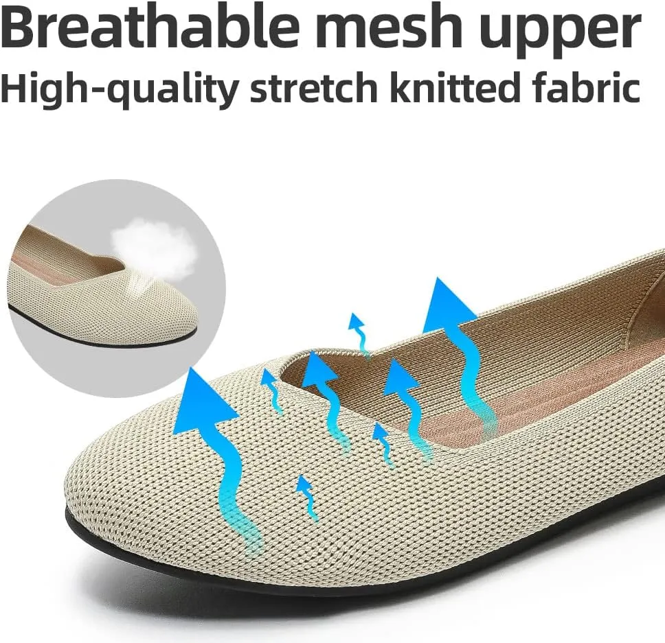 Semwiss Round Toe Flats for Women Dressy Comfortable, Knit Ballet Flat Shoes Casual Shoes Walking Flats Office Shoes.