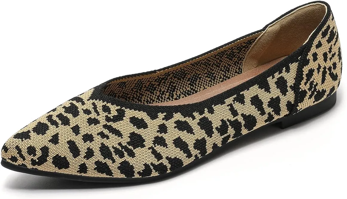 Semwiss Women's Ballet Flats Comfortable Casual Dressy Shoes,Work Flats Office Shoes Pointed Toe Leopard Flats.