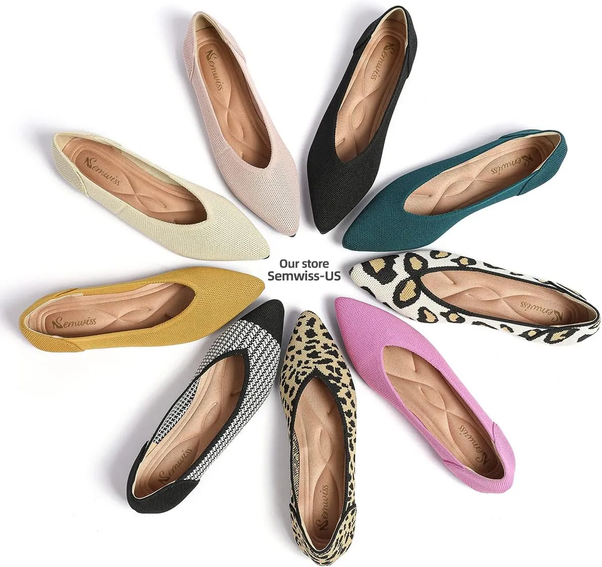 Semwiss Women's Ballet Flats Comfortable Casual Dressy Shoes,Work Flats Office Shoes Pointed Toe Leopard Flats.