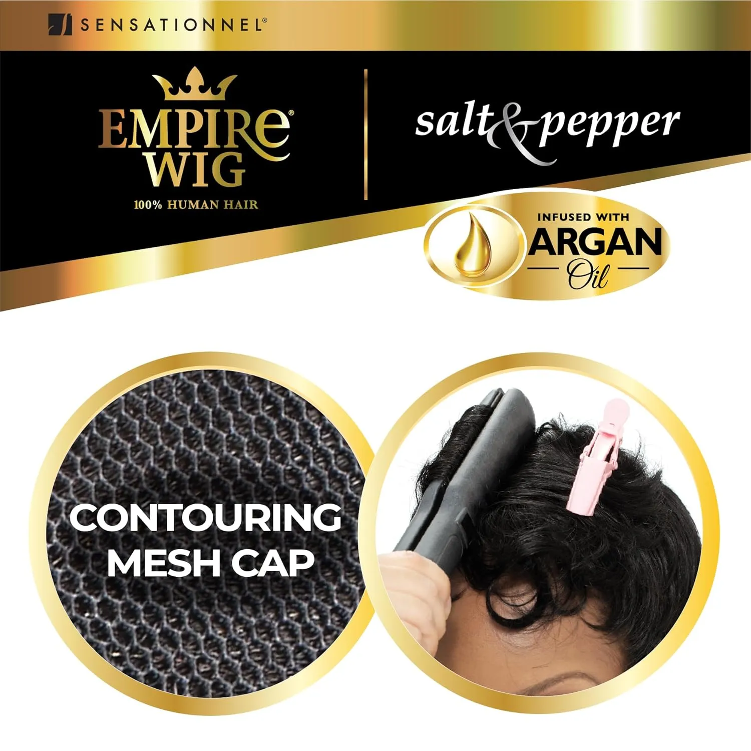 Sensationnel Empire Human Hair Wig - Salt And Pepper Bliss Contouring Mesh Cap Heat Safe (27 HONEYBLONDE)