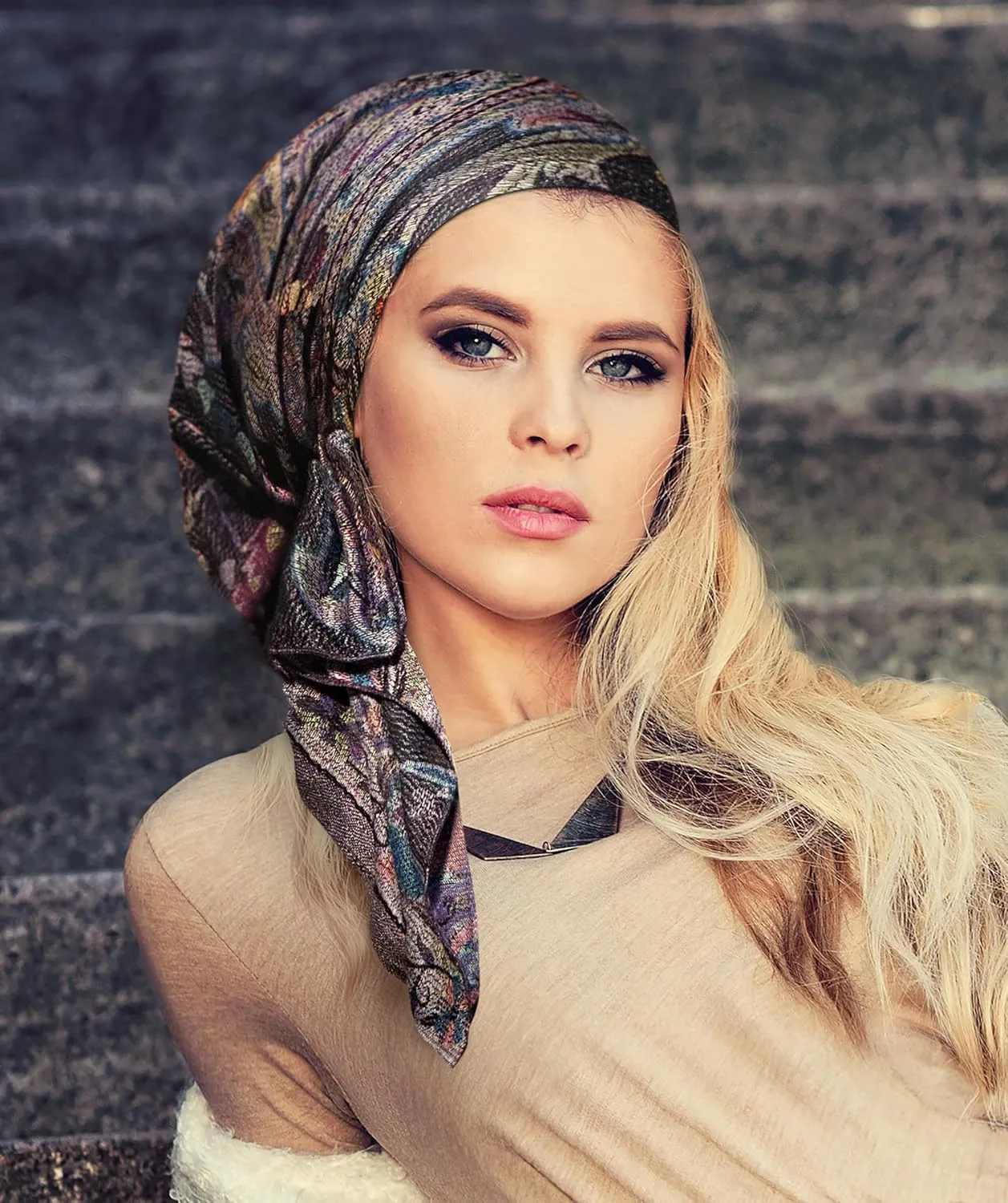 ShariRose Cashmere Headscarf Headwear for Women Tichel Super Soft Headcovering Head cover Head wear Pre tied Bandana Handmade