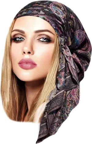 ShariRose Cashmere Headscarf Headwear for Women Tichel Super Soft Headcovering Head cover Head wear Pre tied Bandana Handmade