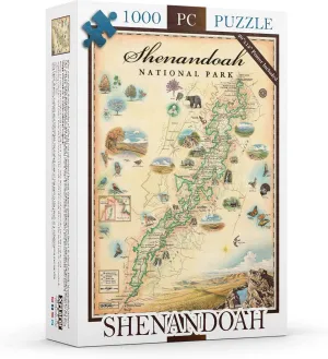 Shenandoah National Park Map Cardboard Jigsaw Puzzle - 1000 Pieces, Hand-Illustrated - Educational, Family Activity, Ages 7 , Includes Poster - 25.4 x 19.8