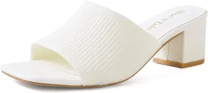 Shoe'N Tale Heeled Sandals For Women Square Open Toe Heeled Mules Chunky Block Low Heel Slip On Slides