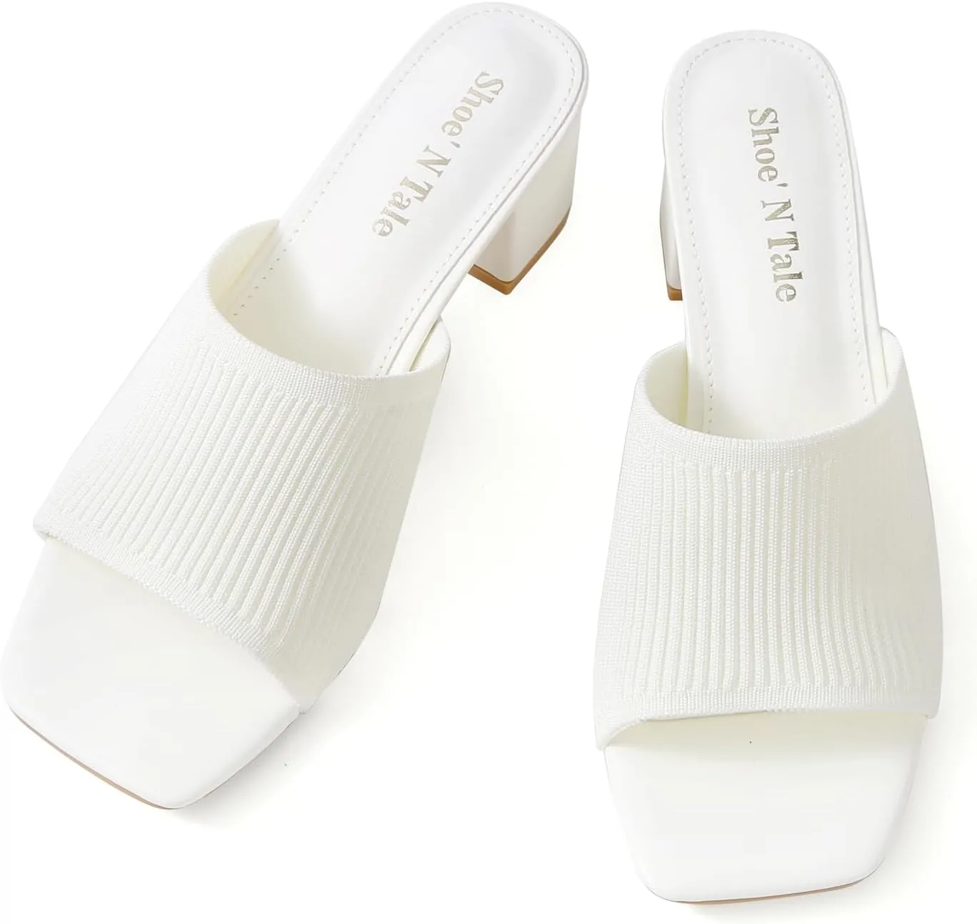 Shoe'N Tale Heeled Sandals For Women Square Open Toe Heeled Mules Chunky Block Low Heel Slip On Slides