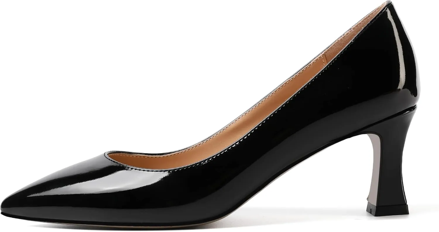 SHOWFOREST Womens Pointed Toe Slip On Evening Suede Dress Spool Mid Heel Pumps Shoes 2.5 Inch