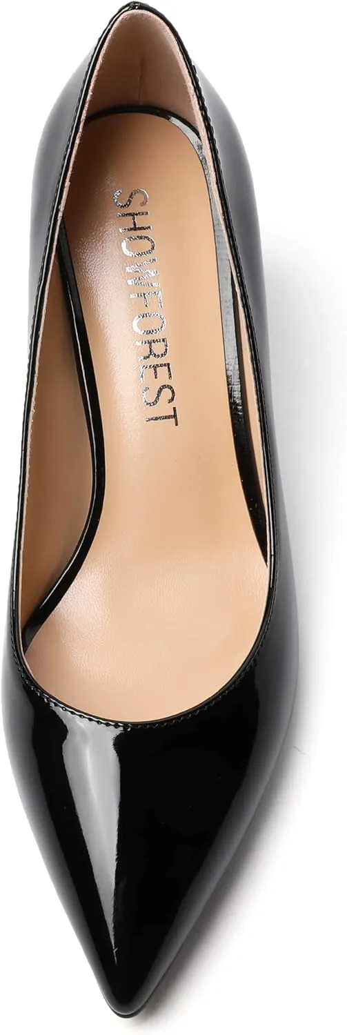 SHOWFOREST Womens Pointed Toe Slip On Evening Suede Dress Spool Mid Heel Pumps Shoes 2.5 Inch