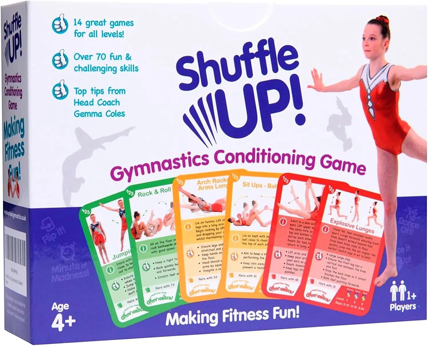 Shuffle Up Gymnastics Card Games - 70  Fun & Active Skills Cards for Kids, Fitness Cards Develop Fundamentals, Stamina & Strength, Easy to Play for Kids | Multiple Skills Level Cards Include 2 Dices