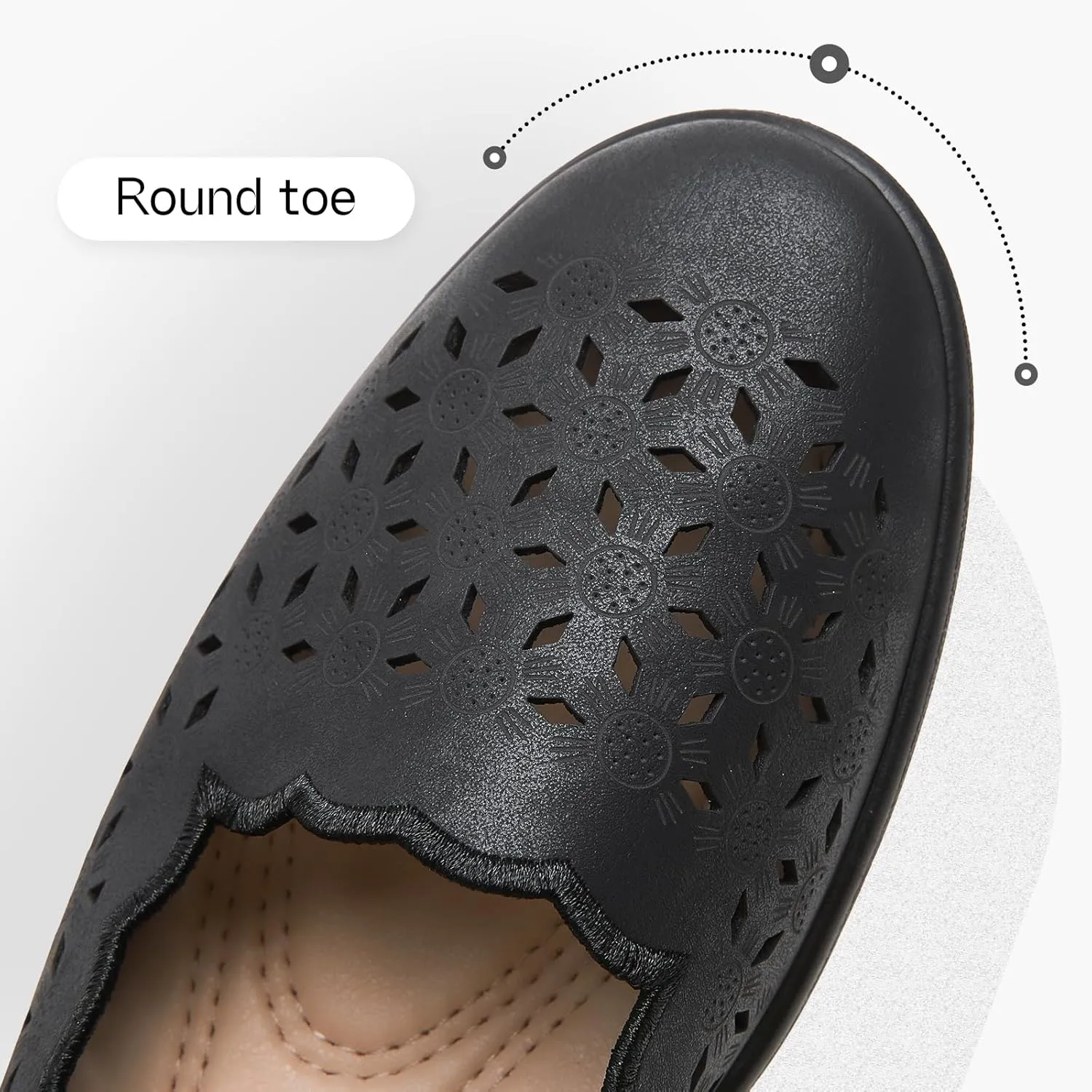 Shupua Flats for Women Dressy Comfortable Women's Ballet Flats Shoes Casual Black Flats Round Toe Womens Slip on Shoes PU Leather Flats Summer with Diamond Eyelets