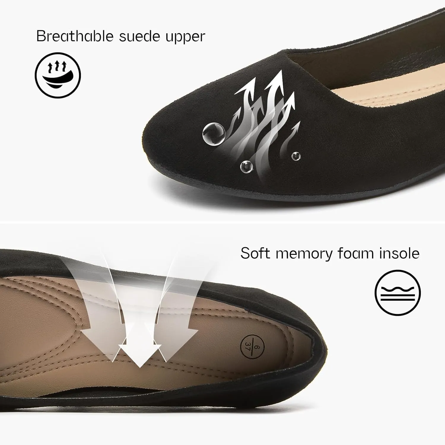 Shupua Flats for Women Round Toe Flat Shoes Dressy Black Ballet Flats Comfortable Womens Dress Shoes Ballerina Flats for Work