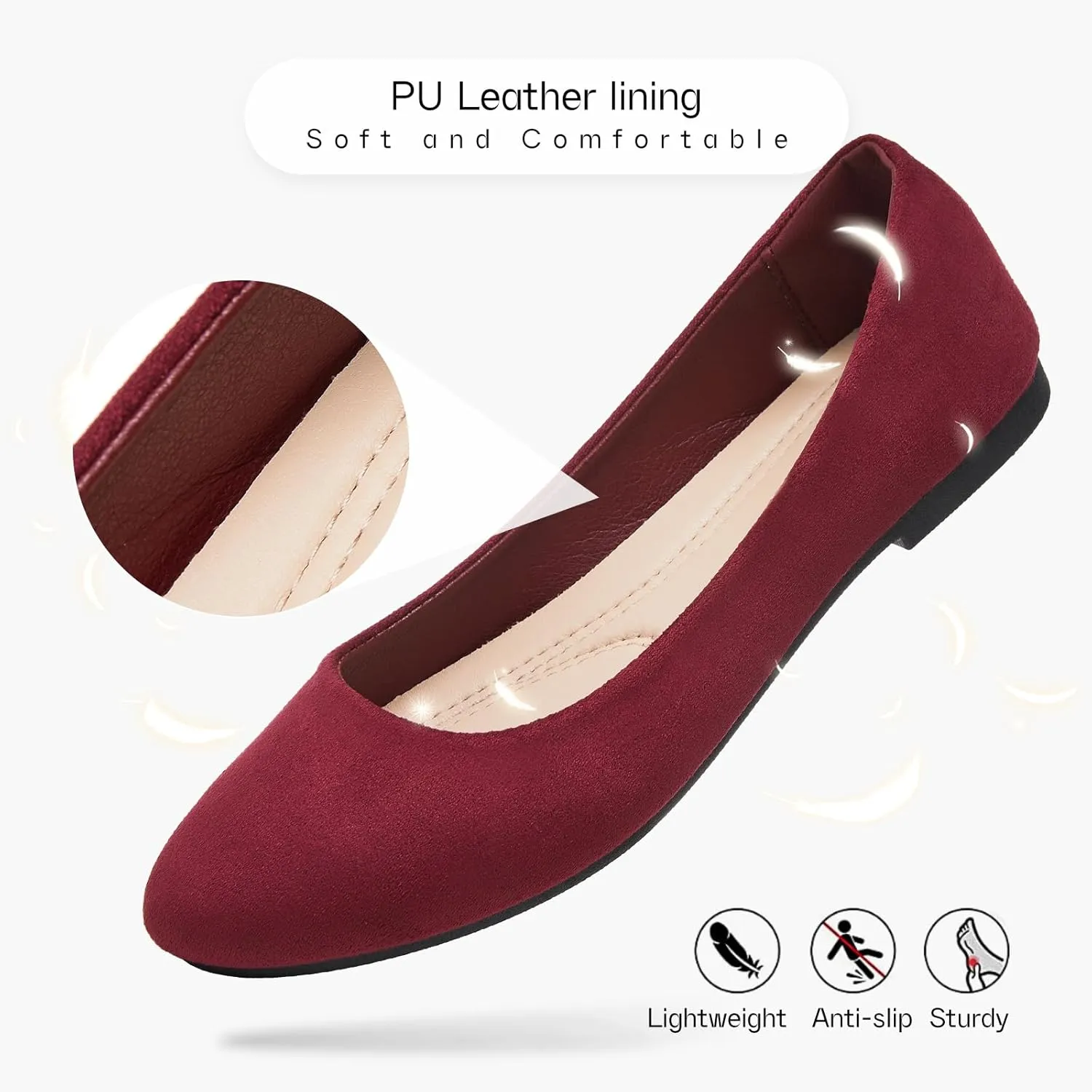 Shupua Flats for Women Round Toe Flat Shoes Dressy Black Ballet Flats Comfortable Womens Dress Shoes Ballerina Flats for Work