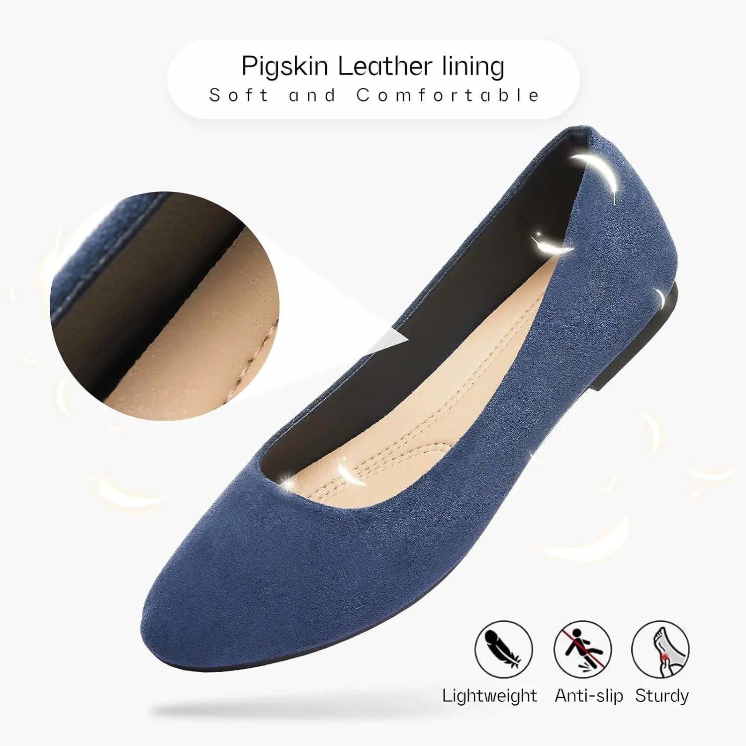 Shupua Flats for Women Round Toe Flat Shoes Dressy Black Ballet Flats Comfortable Womens Dress Shoes Ballerina Flats for Work