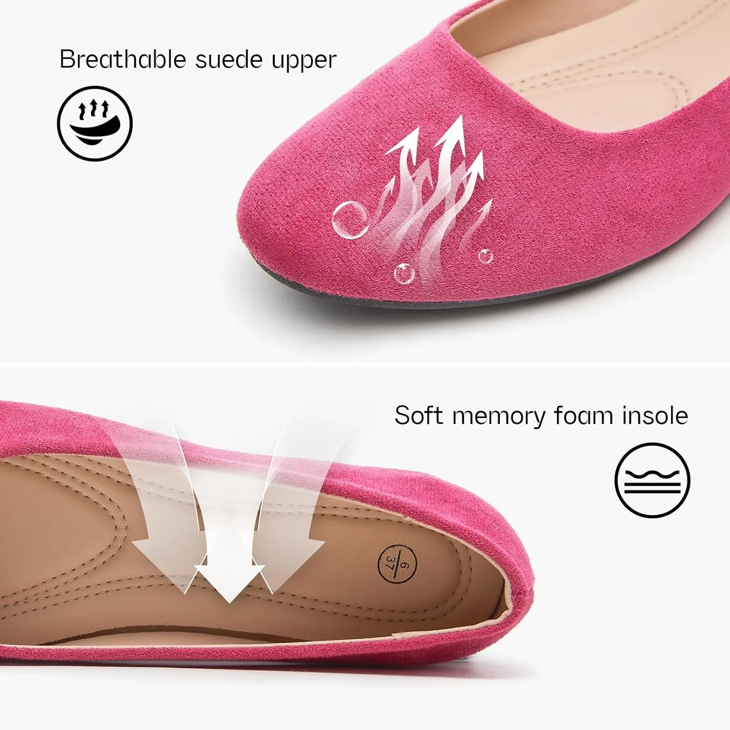 Shupua Flats for Women Round Toe Flat Shoes Dressy Black Ballet Flats Comfortable Womens Dress Shoes Ballerina Flats for Work