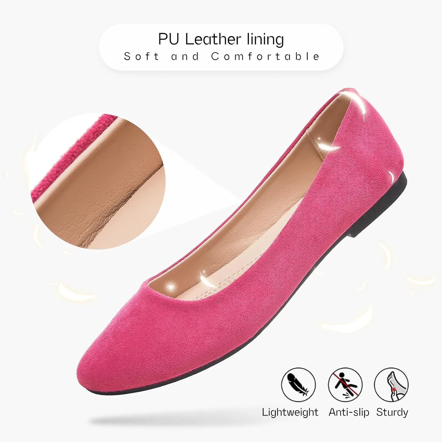 Shupua Flats for Women Round Toe Flat Shoes Dressy Black Ballet Flats Comfortable Womens Dress Shoes Ballerina Flats for Work