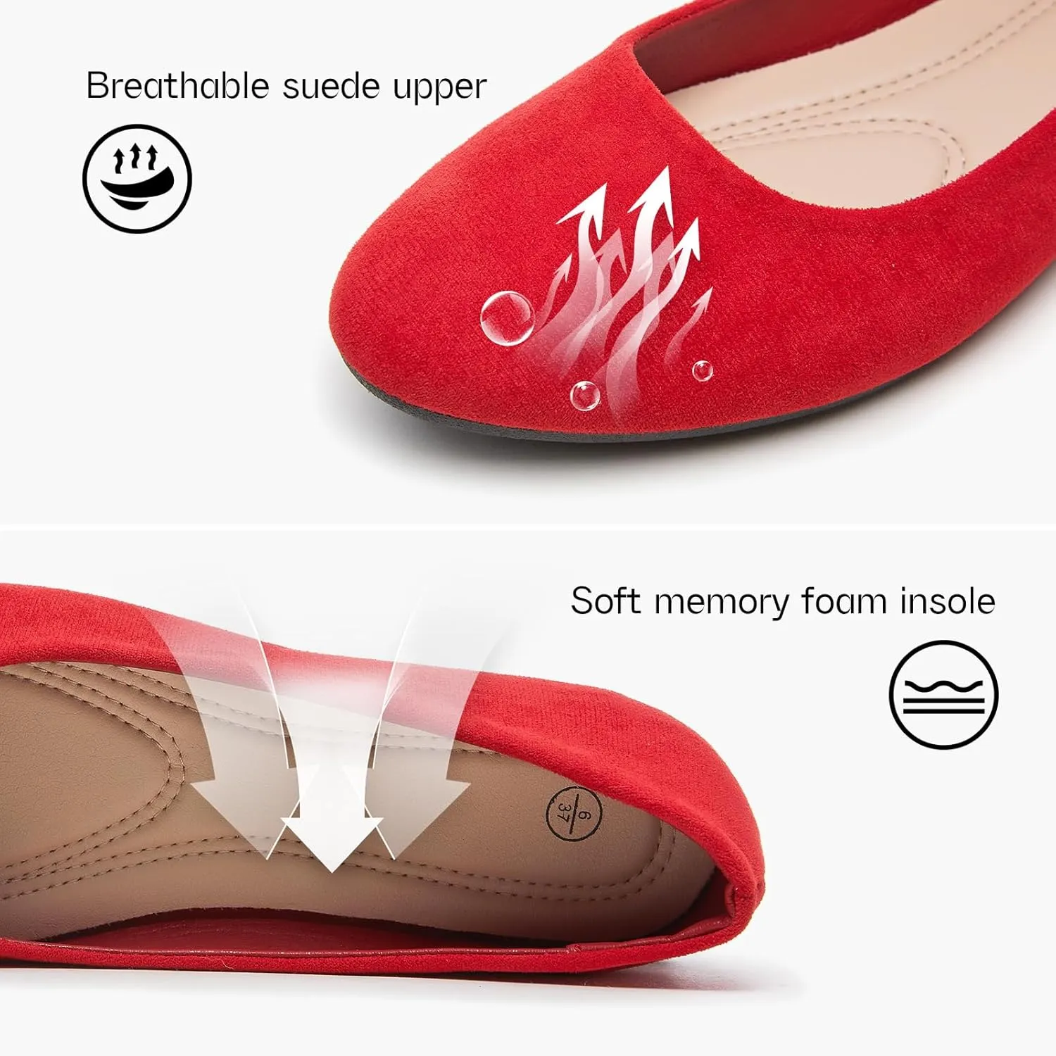 Shupua Flats for Women Round Toe Flat Shoes Dressy Black Ballet Flats Comfortable Womens Dress Shoes Ballerina Flats for Work