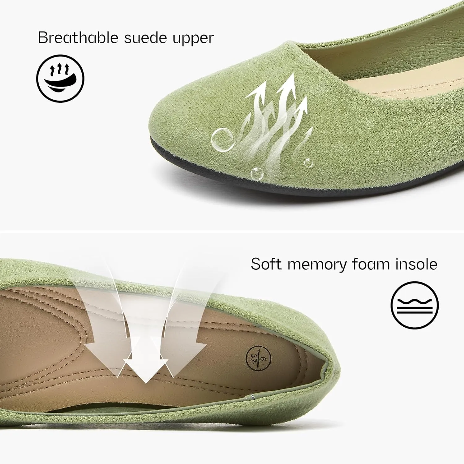 Shupua Flats for Women Round Toe Flat Shoes Dressy Black Ballet Flats Comfortable Womens Dress Shoes Ballerina Flats for Work