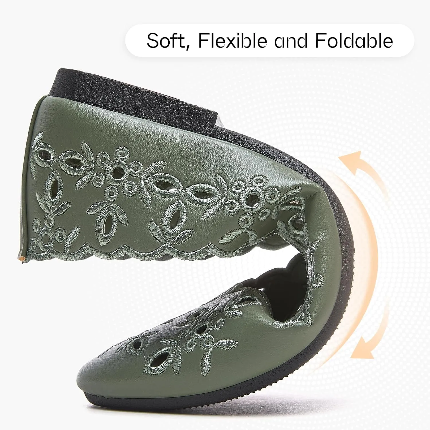 Shupua Women's Comfortable Dress Shoes Ballet Flats Slip On Shoes Black Flats Round Toe PU Leather Flats Summer with Floral Eyelets