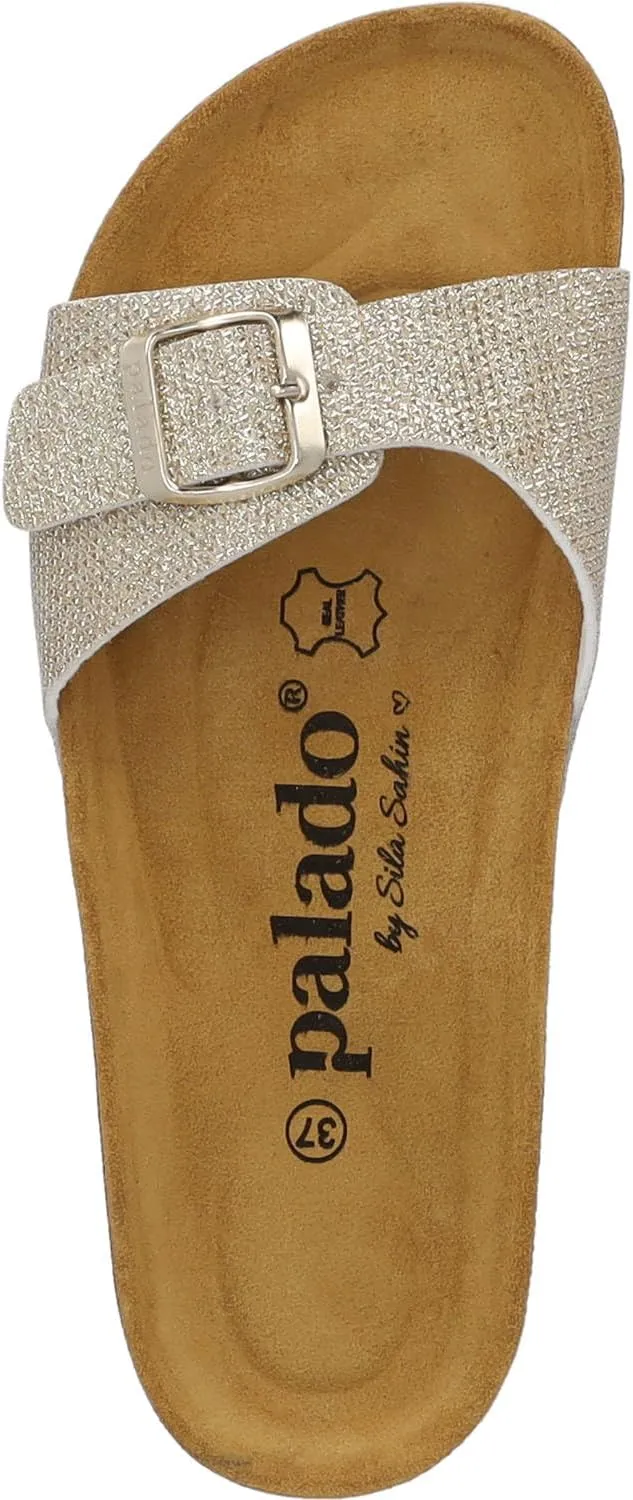 Sila Sahin Women's Malta Tiffany Mules - Elegant Sandals Made in Spain - Slippers with Cork Footbed - Comfortable Summer Shoes