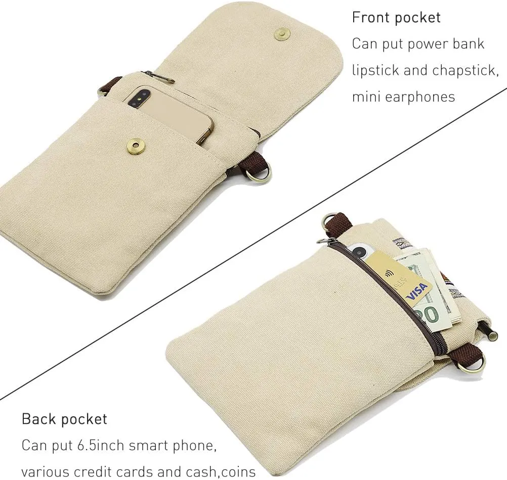 SILKAREA Vintage Embroidered Canvas Flip Small Crossbody Bag Cell Phone Pouch for Women Wristlet Wallet Bag Coin Purse