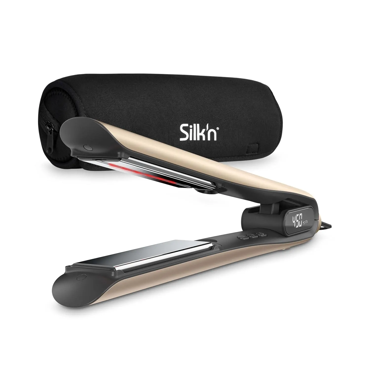 Silk’n SilkyStraight 2-in-1 Hair straightener and Curling Iron - Flat Iron with Adjustable Heat Settings - Smooth Styling, Fast Heating, Frizz Control - Travel-Friendly, Champagne Gold