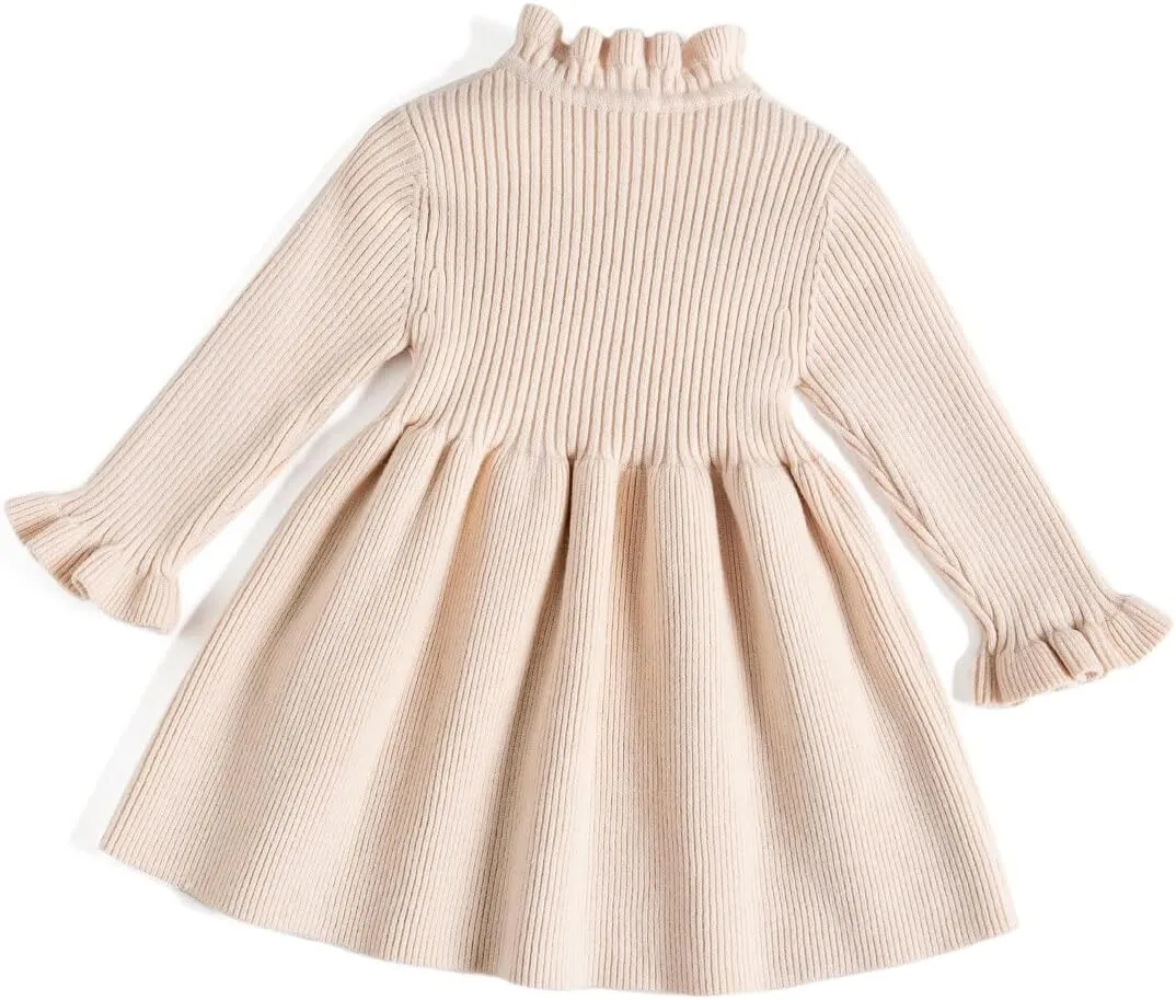 Simplee kids Little Girls' Long Sleeve Girl Dresses and Rompers Ribbed Knit Sweater Dress Black for 6M-5T