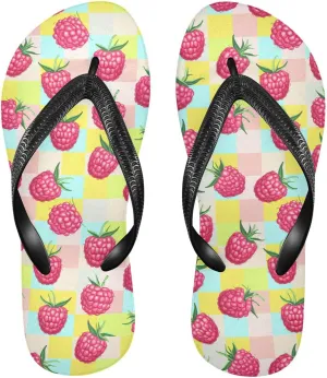 Sinestour Raspberry Checkerboard Coloful Flip Flops for Beach Thong Sandals Anti-slip Lightweight Flat Slippers for Summer Travel Swim
