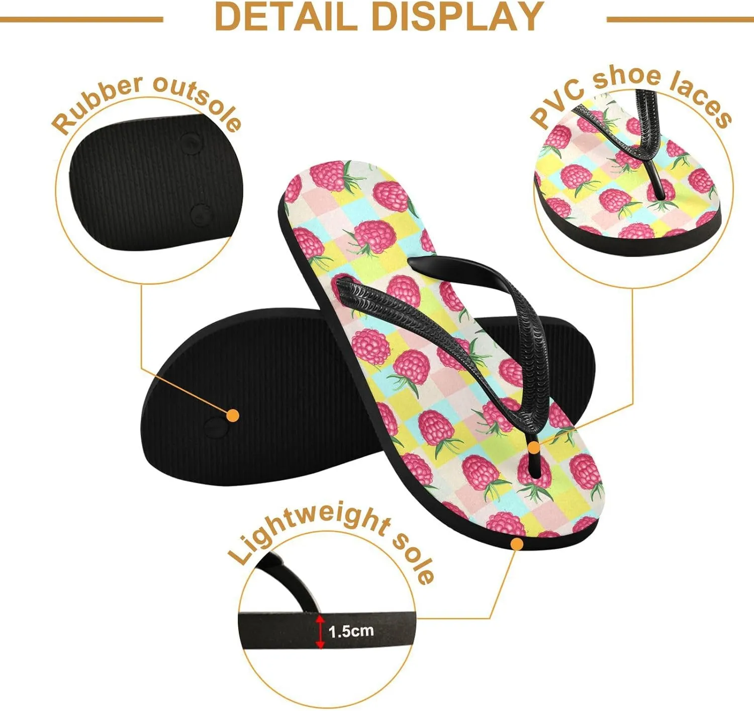 Sinestour Raspberry Checkerboard Coloful Flip Flops for Beach Thong Sandals Anti-slip Lightweight Flat Slippers for Summer Travel Swim