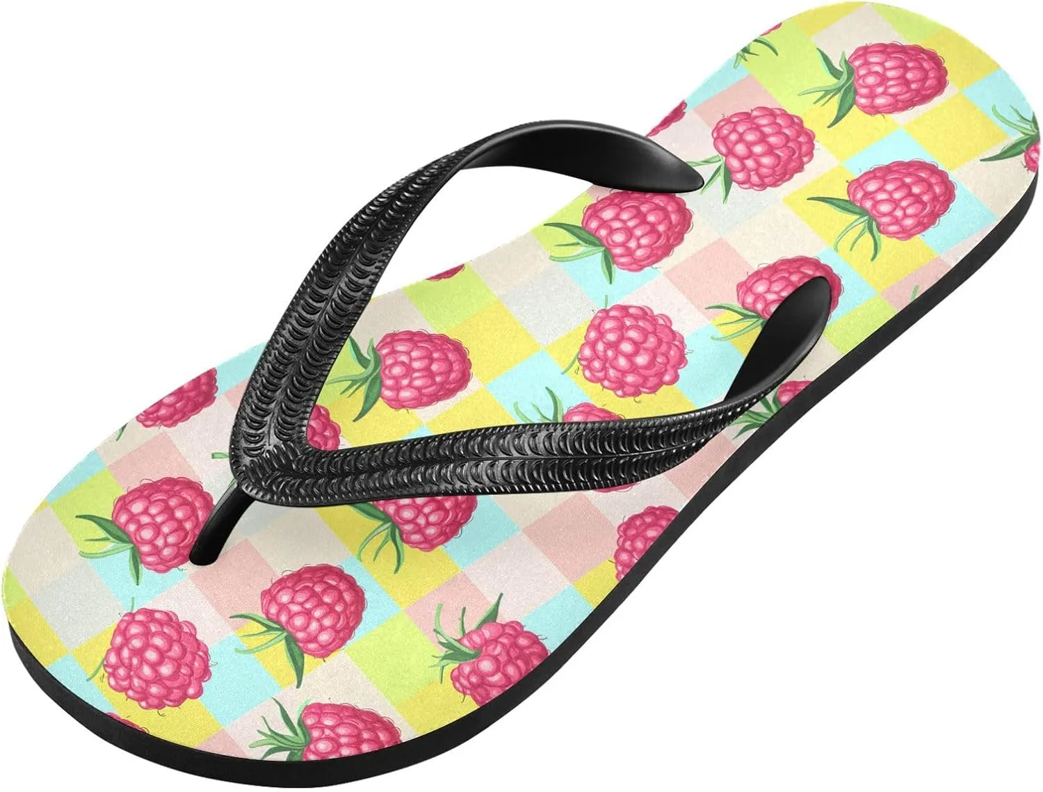 Sinestour Raspberry Checkerboard Coloful Flip Flops for Beach Thong Sandals Anti-slip Lightweight Flat Slippers for Summer Travel Swim